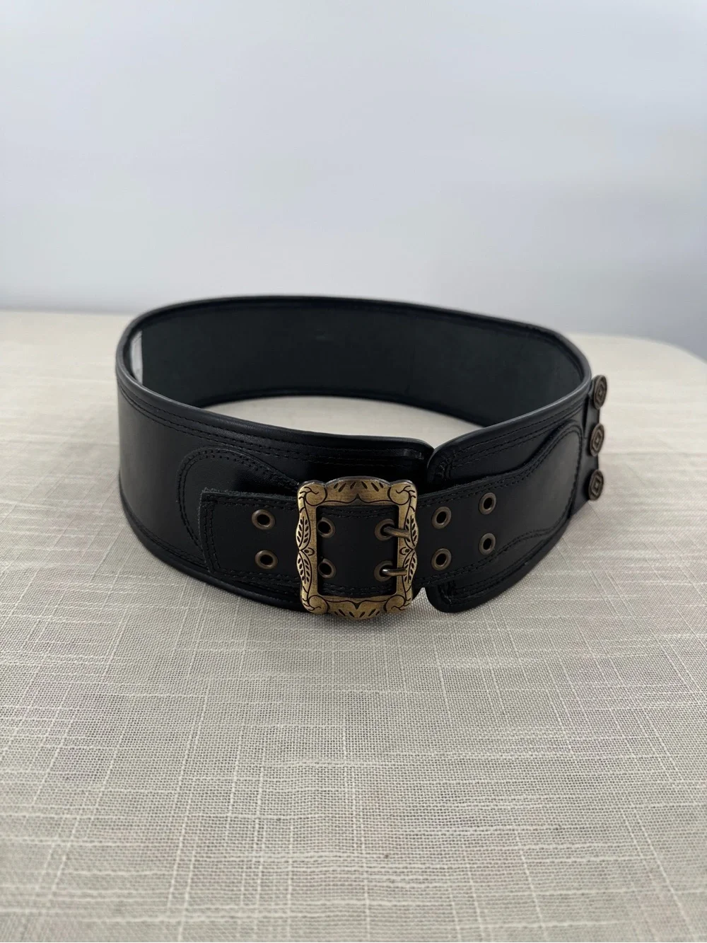 Genuine Leather Southwestern Concho Waist Belt Black Wide Western Boho Festival